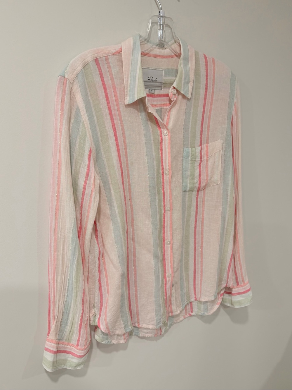 Rails Charli Matera Stripe Lurex Metallic Gauze Button Down Shirt Size Small - Picture 7 of 15